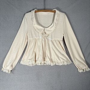Romwe Sz L Cottagecore Sweater Collar Hearts Babydoll Coquette Kawaii Victorian